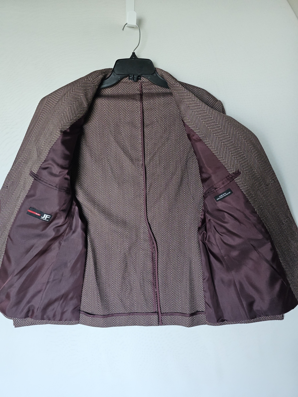 JF J.Ferrar Burgundy Herringbone Slim Fit Blazer Blazer Jacket - Size M (38/40S) - Picture 6 of 16